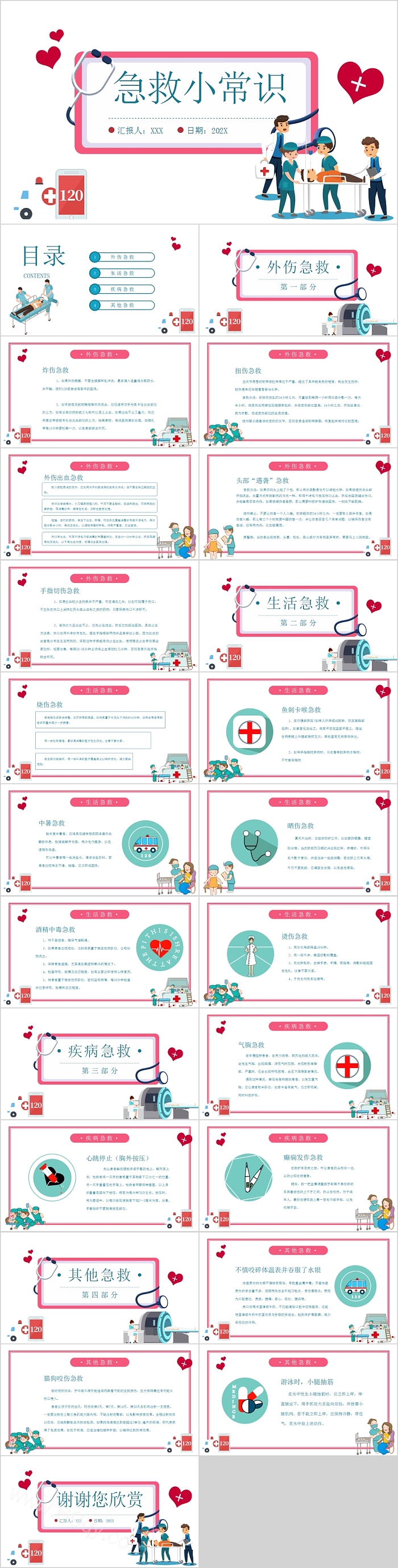 简约清新卡通急救小常识PPT