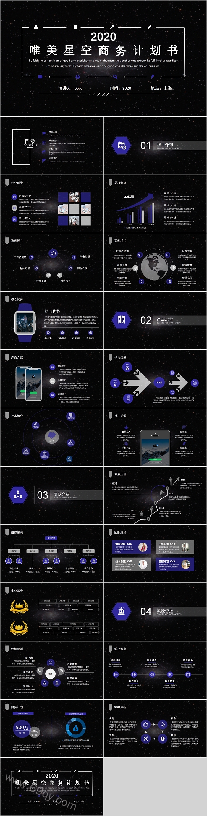 唯美星空商务计划书PPT模板