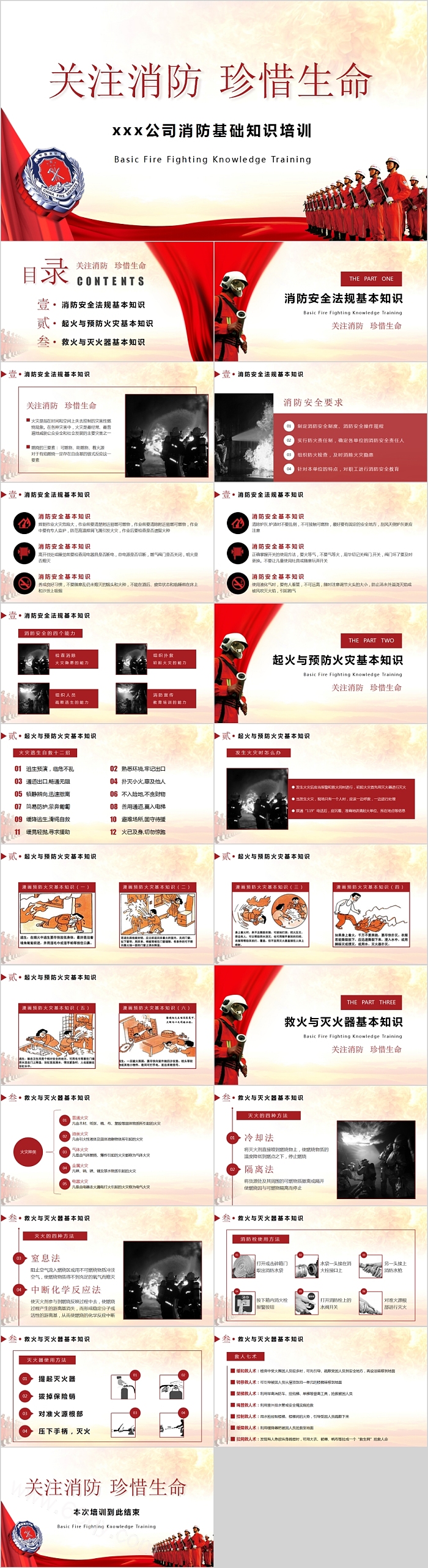 关注消防珍惜生命消防基础知识培训PPT模板