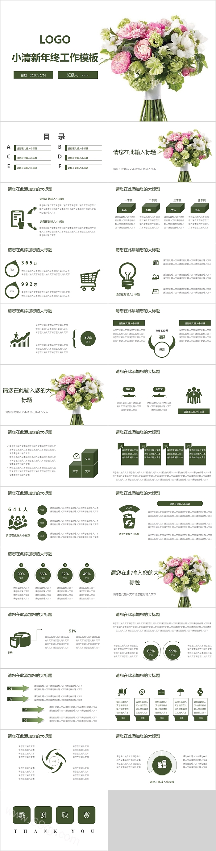 小清新年终工作总结汇报模板