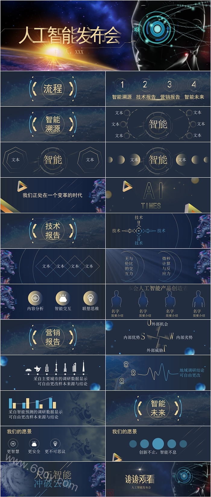 智能科技人工智能发布会宽屏PPT模板