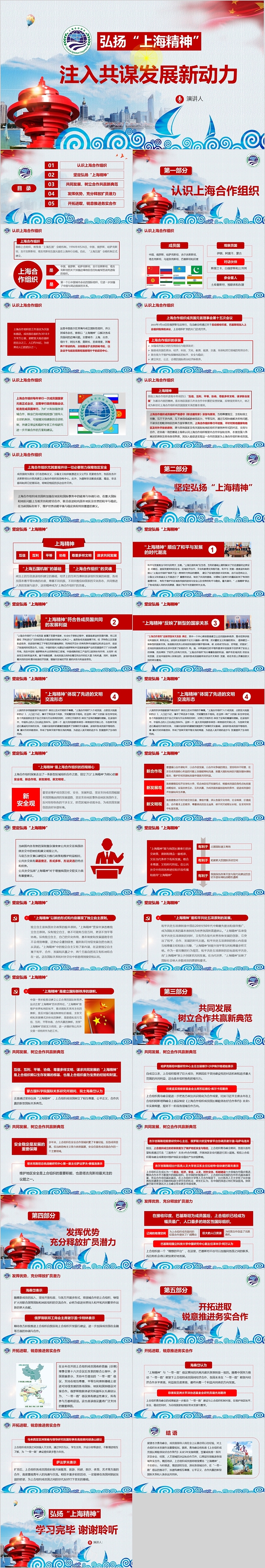蓝色学习解读弘扬上海精神注入共谋发展新动力构建命运共同体党课PPT课件