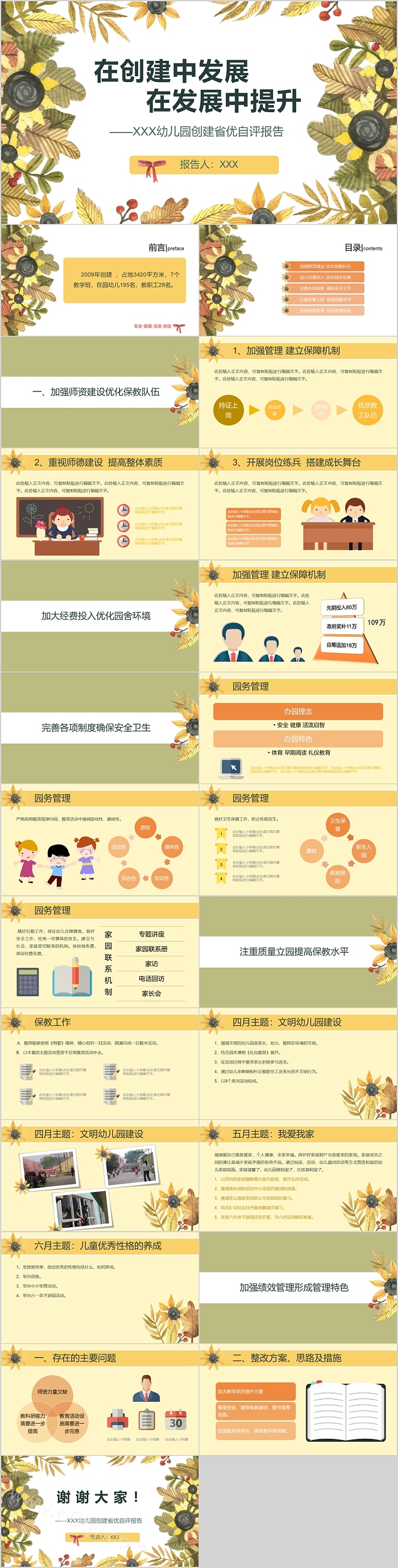 卡通风幼儿园创建省优自评报告PPT模板