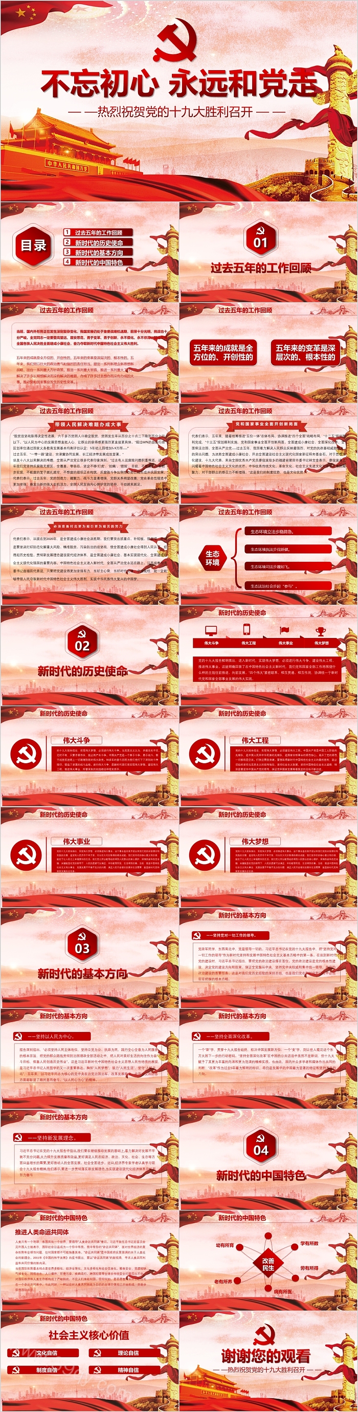 热烈祝贺中国共产党第十九次全国代表大会胜利闭幕PPT模板