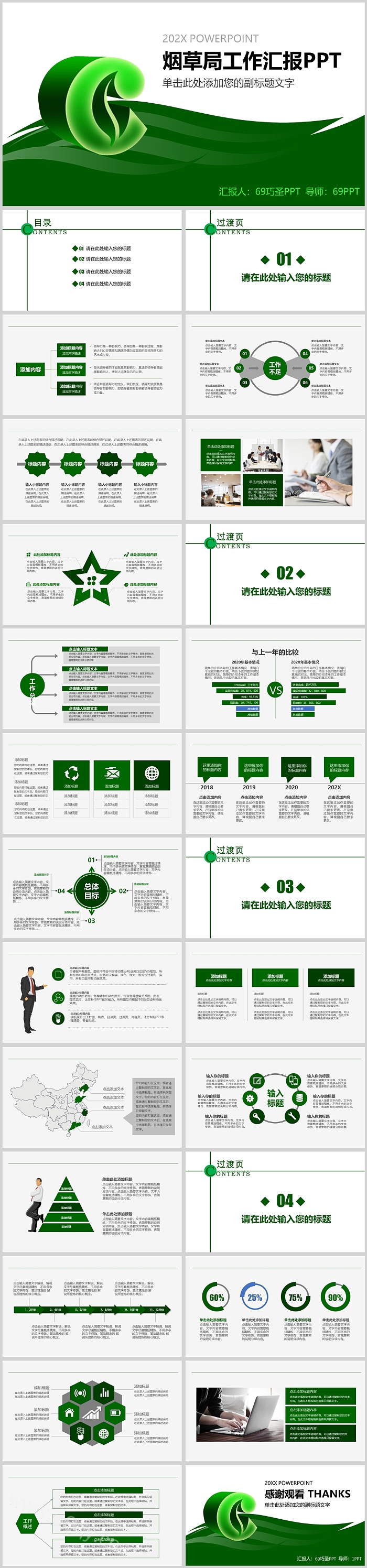 创意大气绿色烟草局工作汇报PPT模板