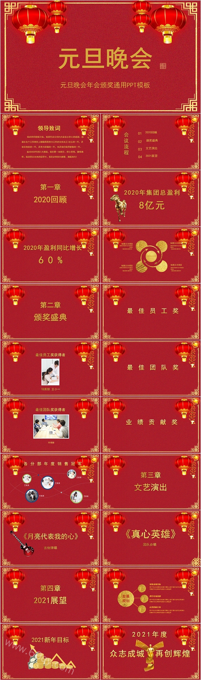 红色喜庆元旦晚会年会颁奖通用PPT模板
