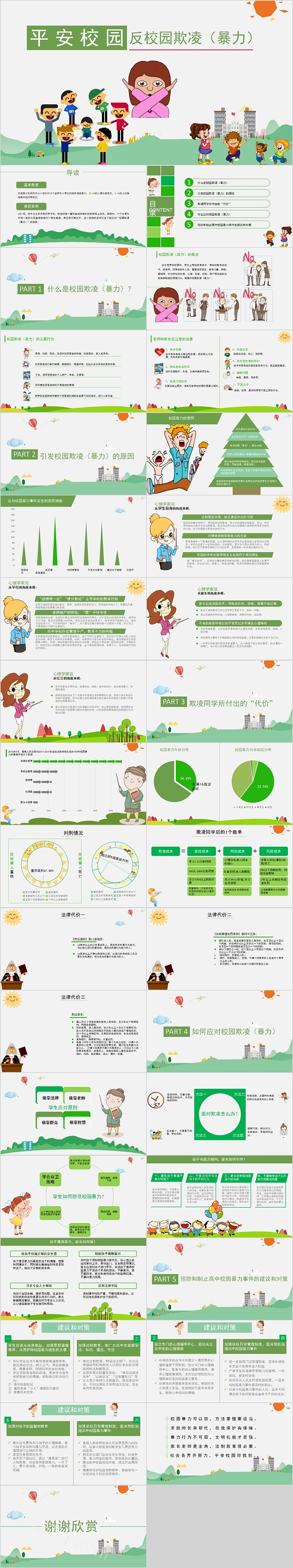 简约平安校园反对校园暴力欺凌安全教育PPT模板