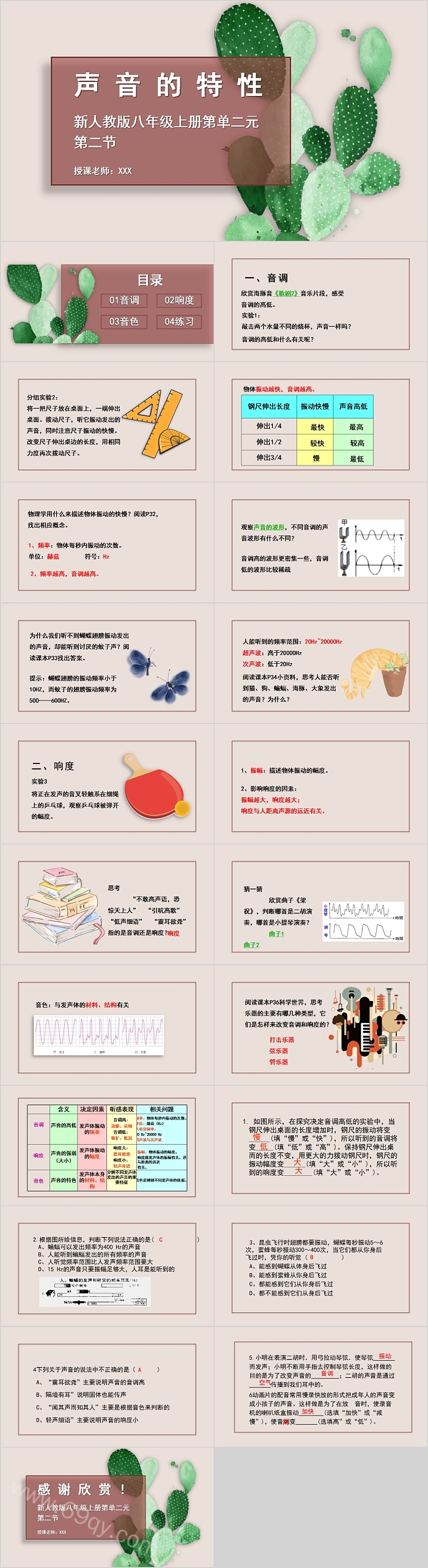 新人教版八年级物理上册第单二元第二节声音的特性PPT