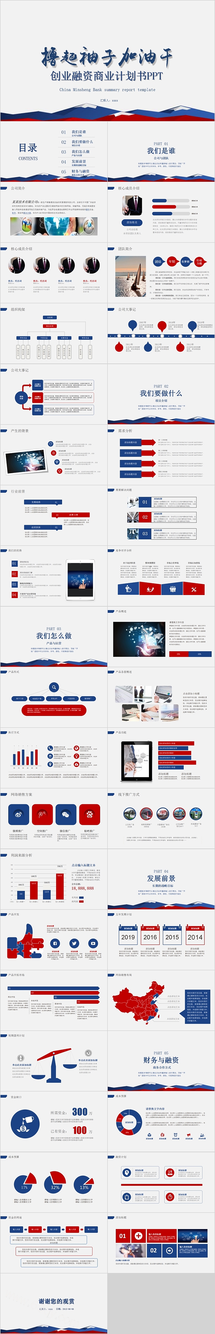 撸起袖子加油干创业融资计划书PPT模板