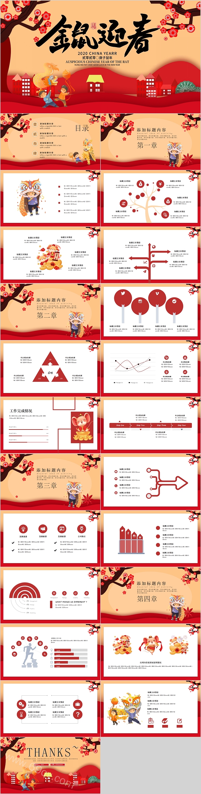 金鼠迎春鼠年主题鼠年大吉工作总结汇报PPT模板