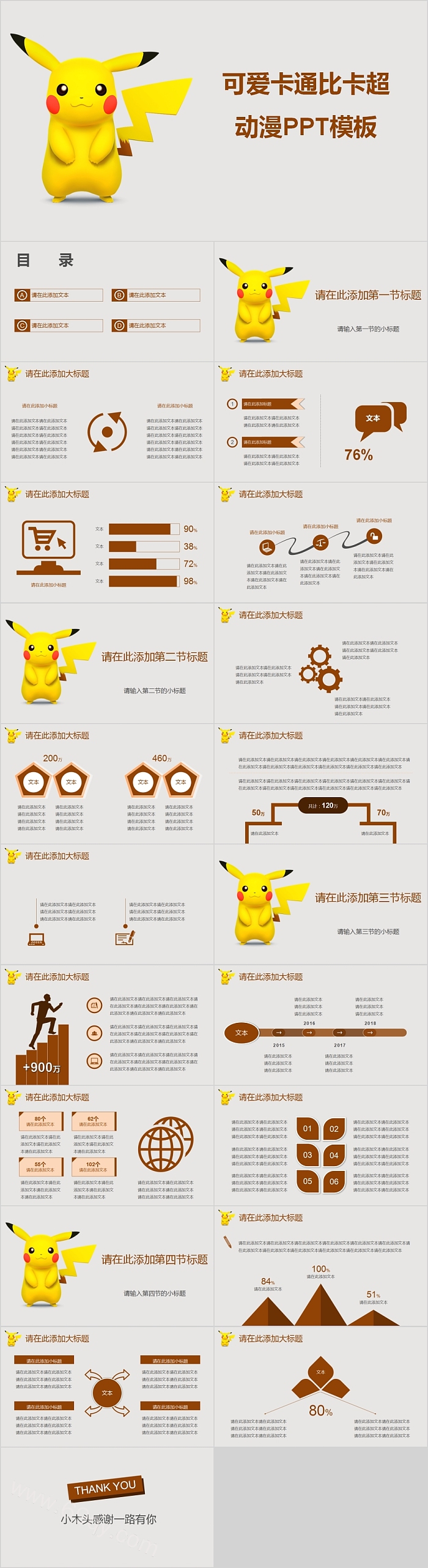 可爱卡通比卡丘超动漫PPT模板
