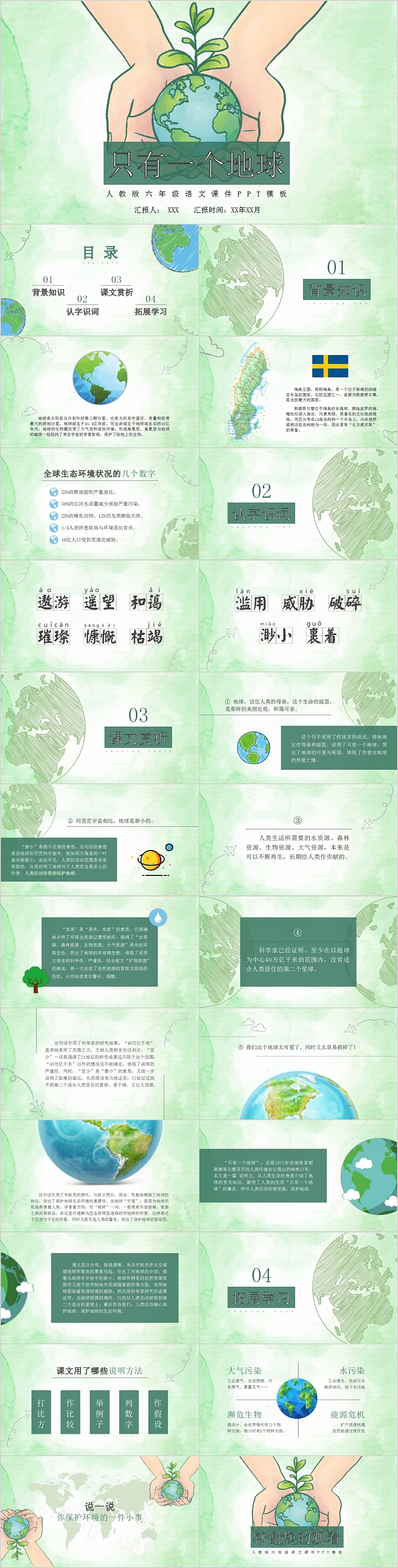 六年级人教版语文课件只有一个地球PPT模板