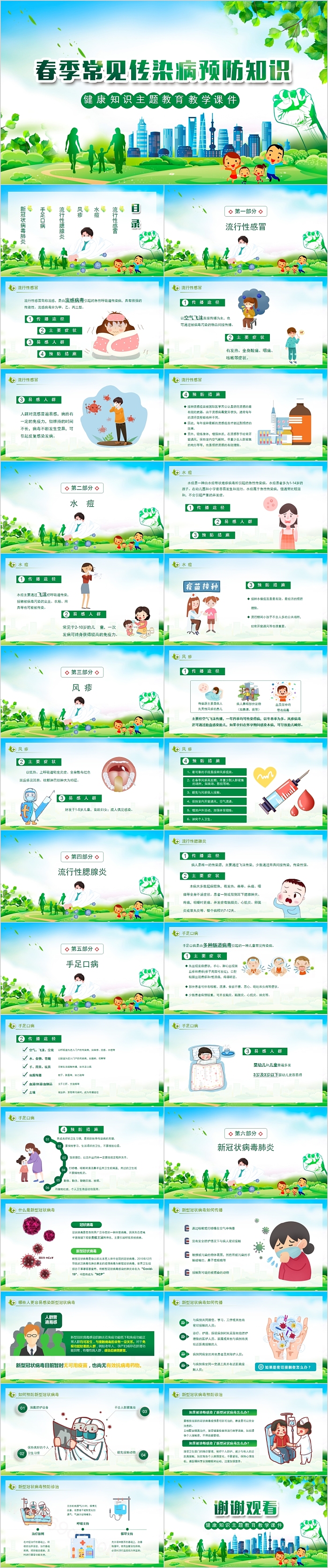 春季常见传染病预防知识健康知识主题教育教学课件PPT模板