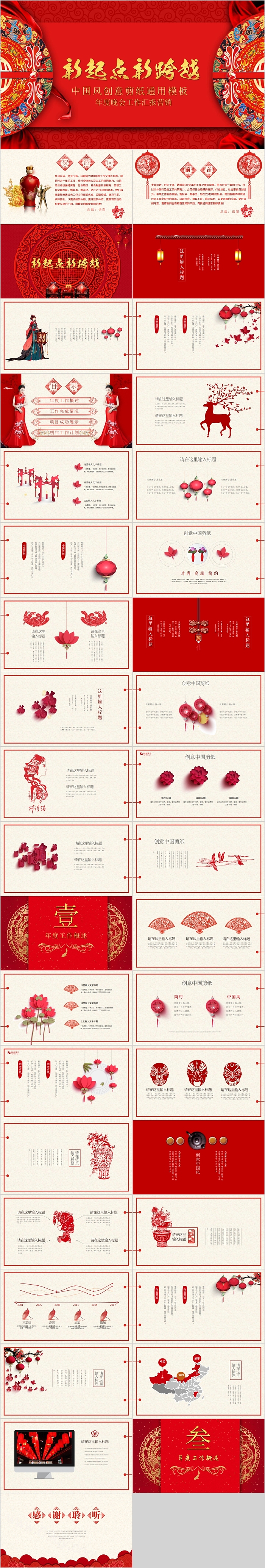 中国风创意剪纸年度晚会工作汇报营销通用模板
