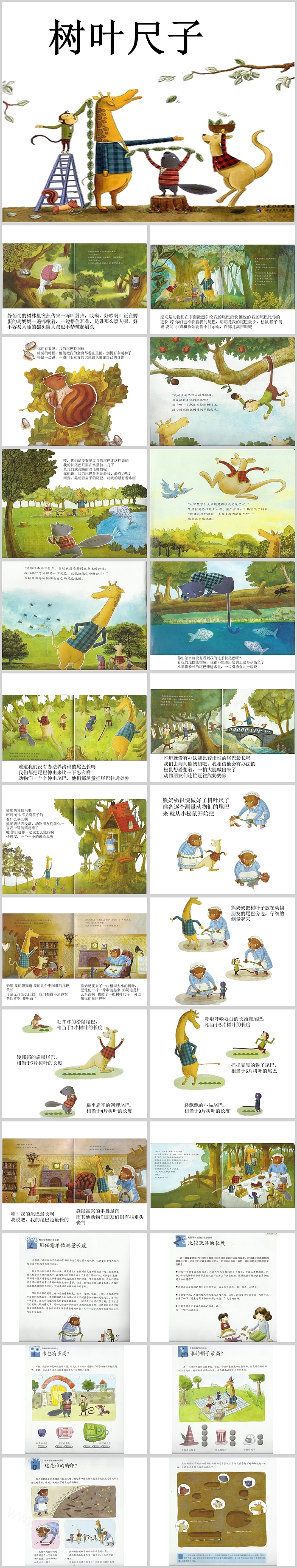 树叶尺子任意单位测量长度绘本故事PPT