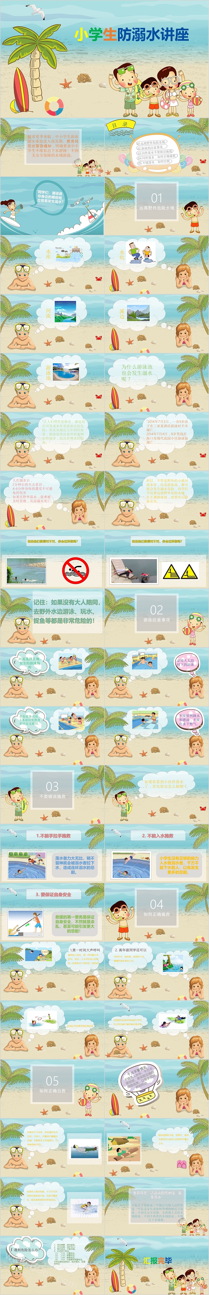 卡通可爱小学生防溺水讲座班会PPT