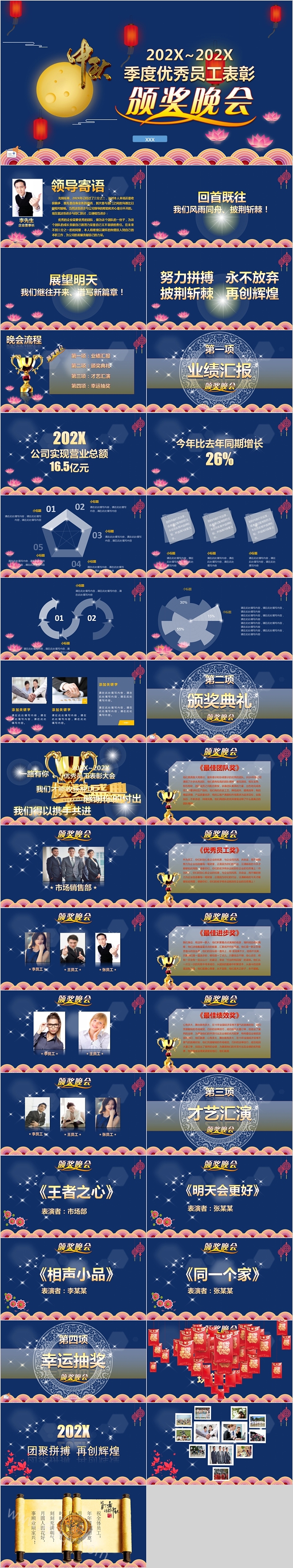 中秋季度优秀员工表彰颁奖晚会PPT模板