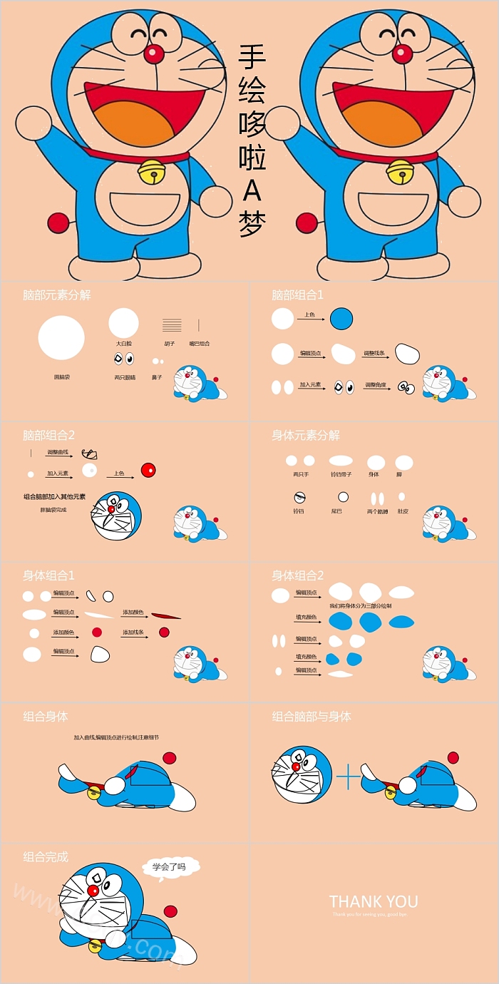 手绘哆啦A梦教育培训PPT模板