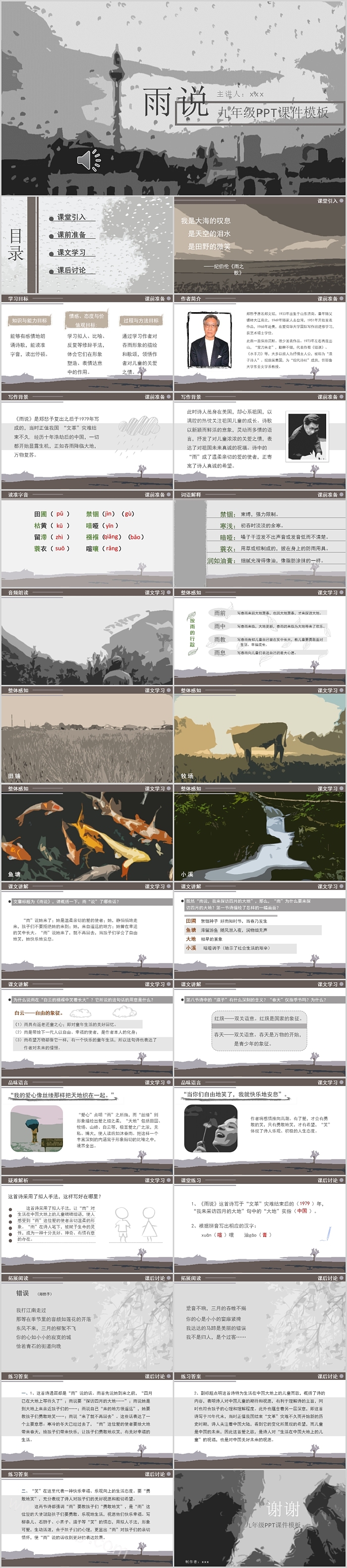 简约人教版九年级语文课件《雨说》教学PPT模板