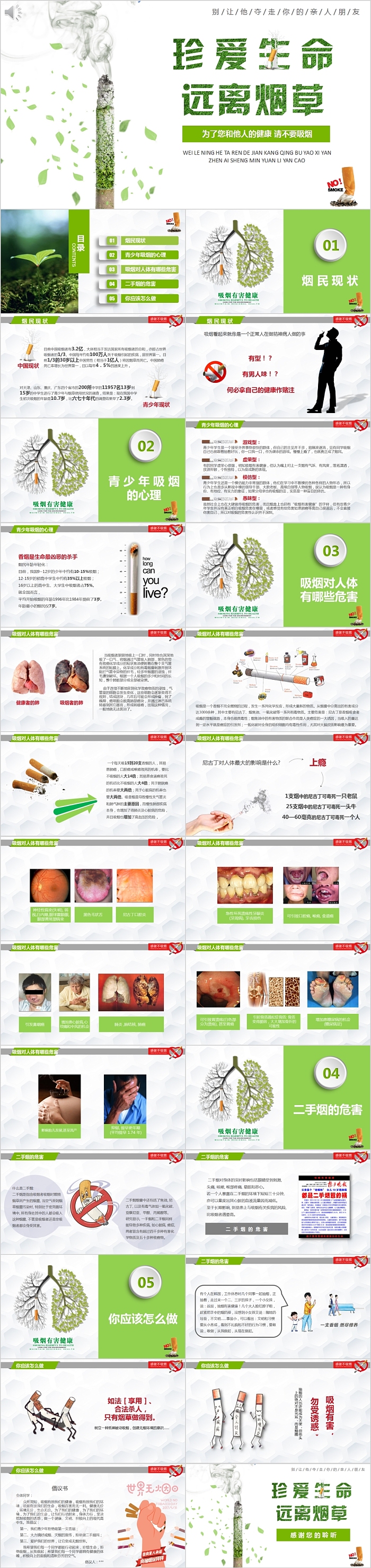 简约清新珍爱生命远离烟草PPT模板