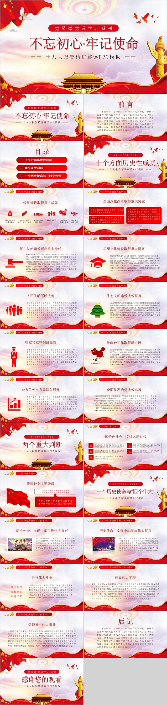 党员微党课学习系列不忘初心·牢记使十九大报告精讲解读PPT模板