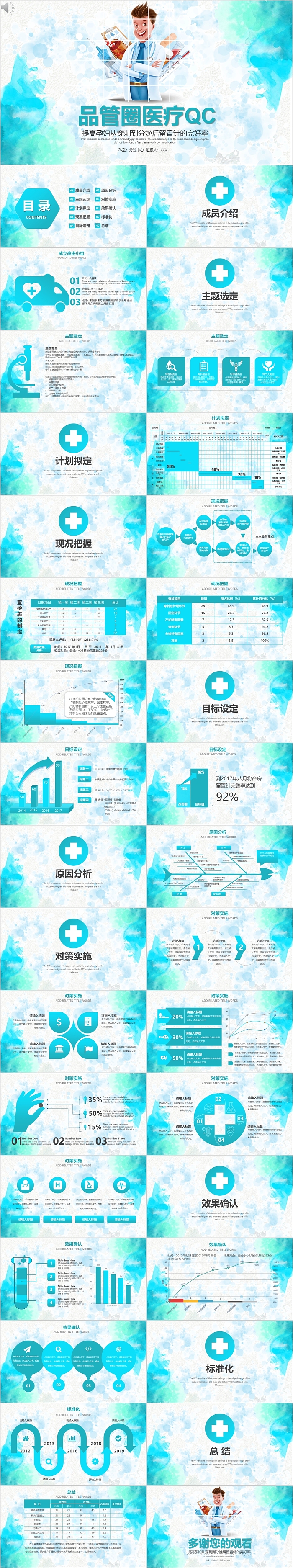 水彩风品管圈医疗QC提高孕妇从穿刺到分娩后留置针的完好率