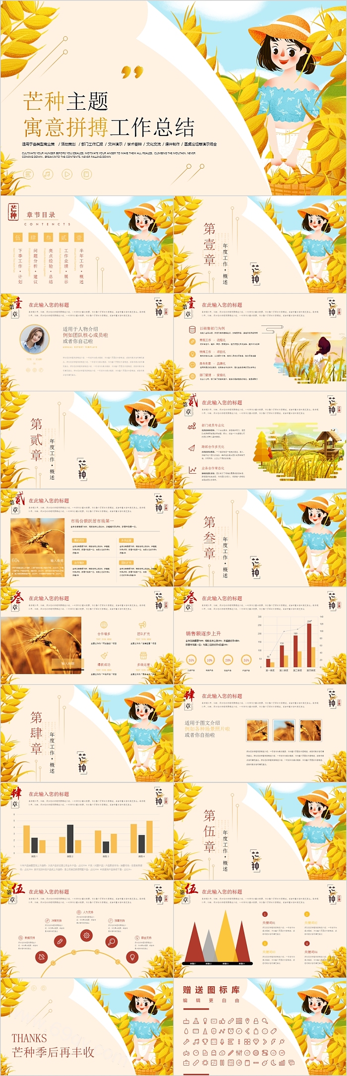 卡通简约寓意拼搏芒种主题PPT模板
