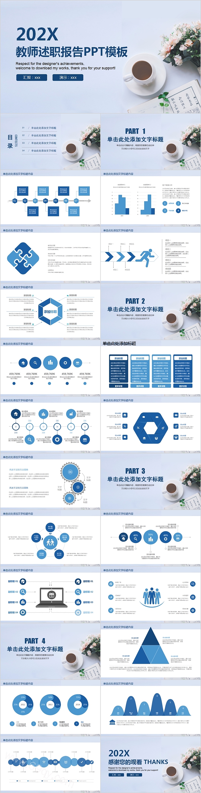 简约清新咖啡教师述职报告PPT模板
