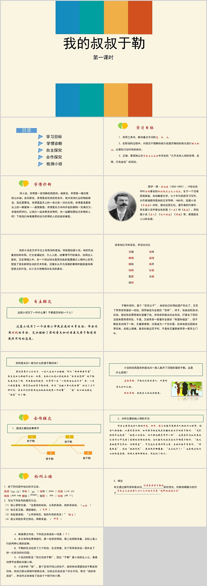 简单实用我的叔叔于勒语文课件模板