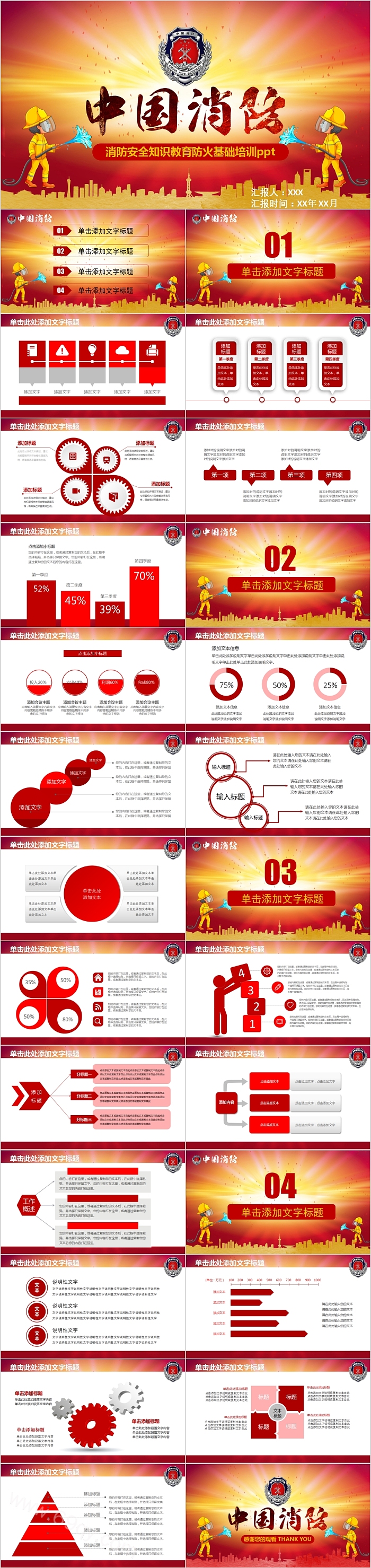 红色消防安全知识教育防火基础培训PPT