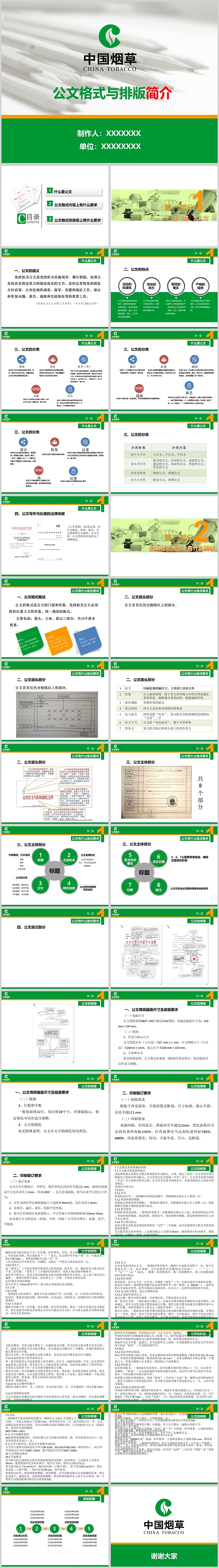 大气绿色中国烟草公文格式与排版PPT模板