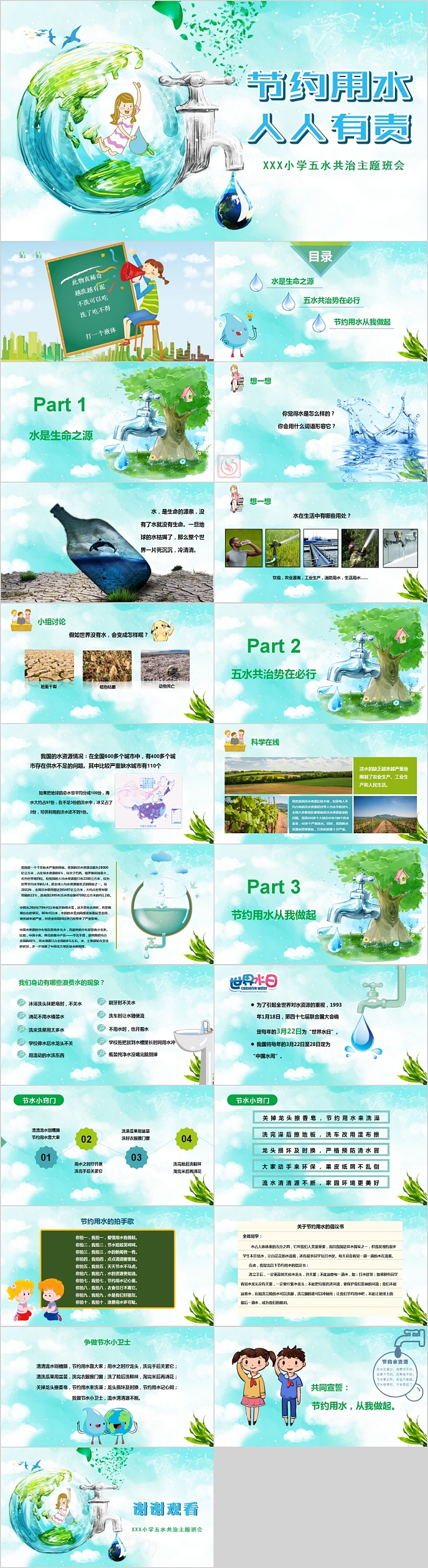 节约用水人人有责小学五水共治主题班会PPT