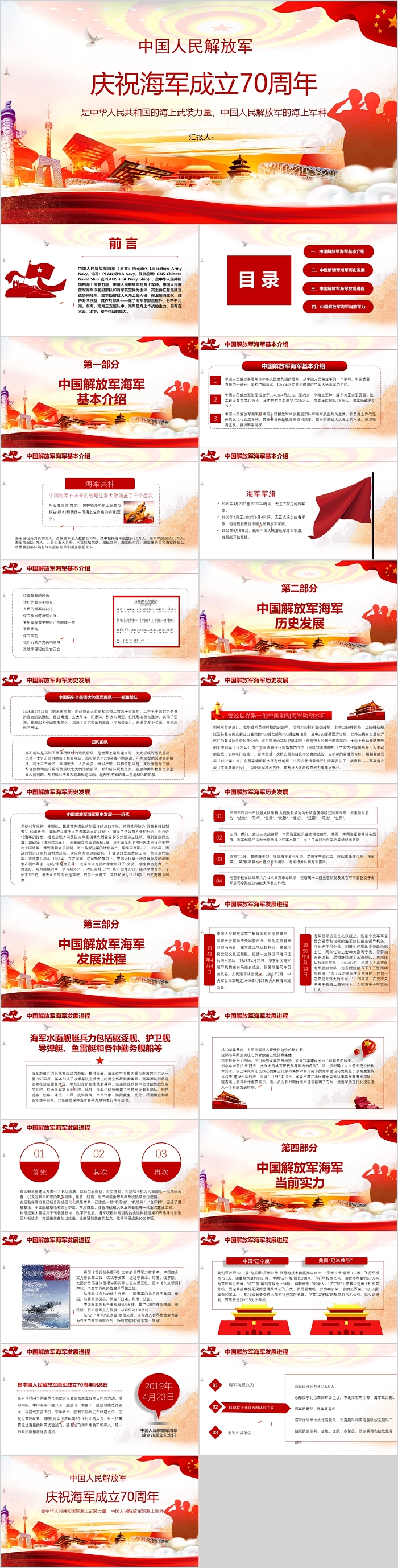 红色精美大气建军节中国人民解放军庆祝海军成立75周年党课PPT课件