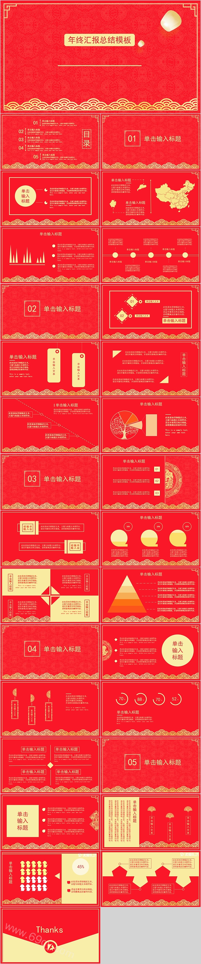 金色酷炫年终汇报总结PPT模板