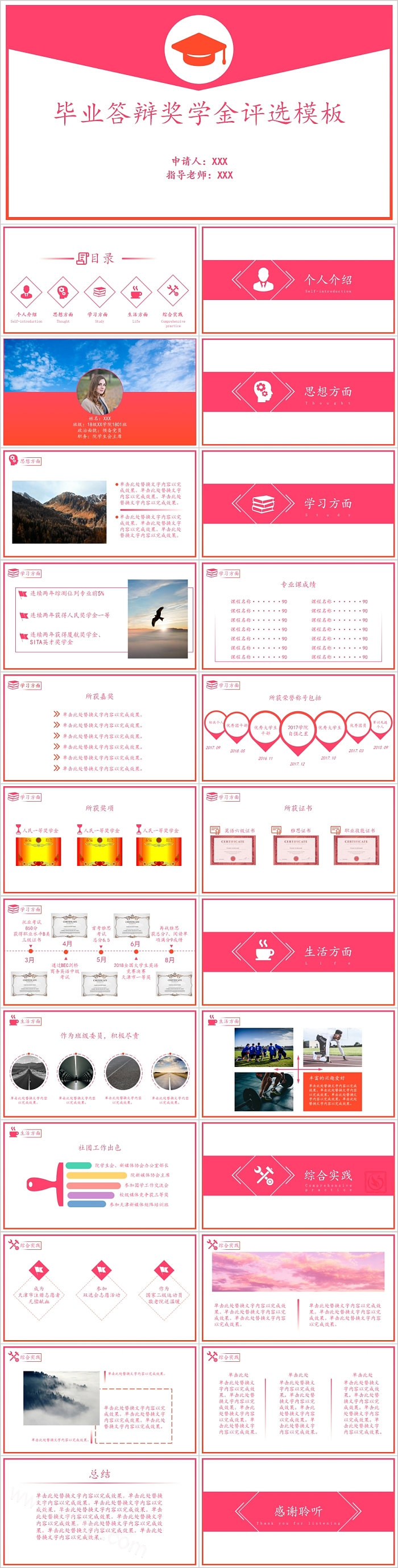 红色简约毕业答辩奖学金评选模板