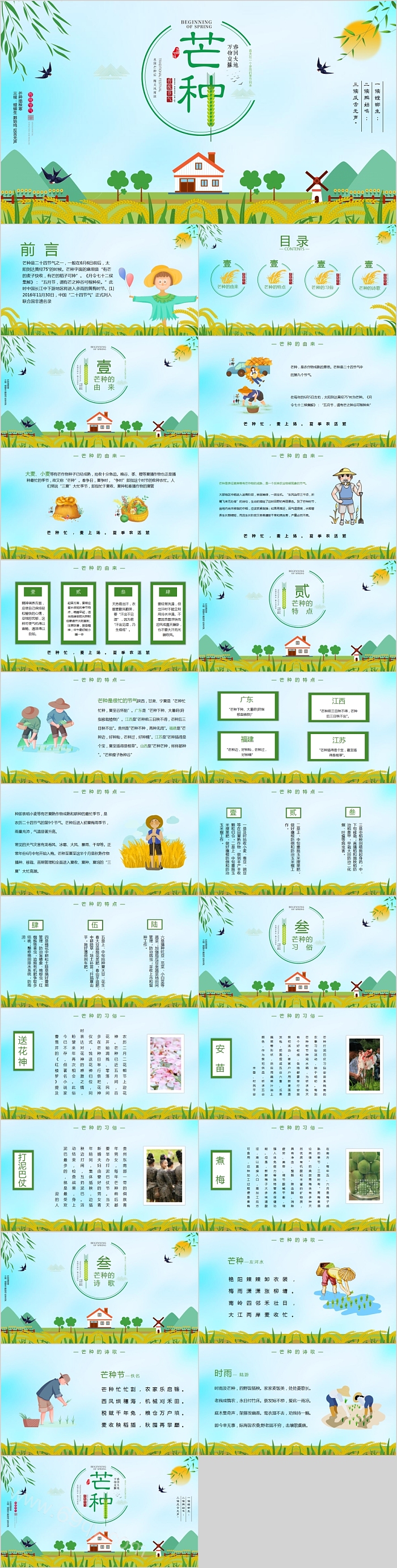 简约清新中国传统二十四节气芒种主题PPT模板