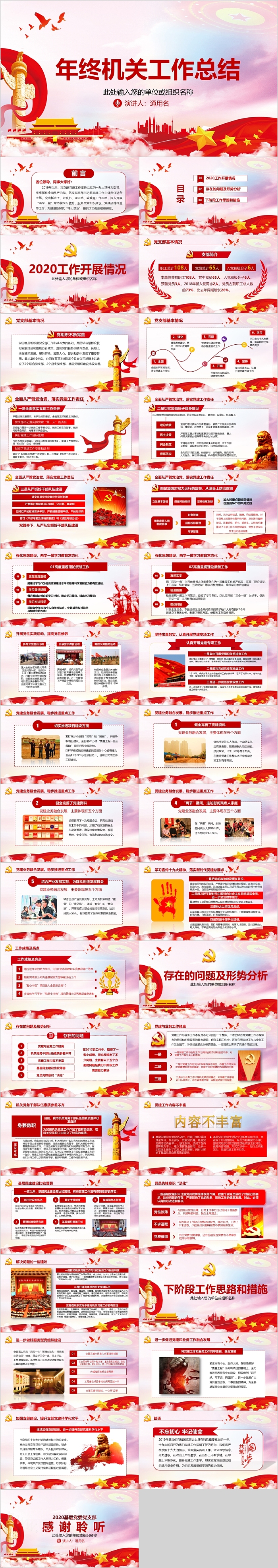 党徽机关单位政府办公室年终工作总结汇报PPT模板