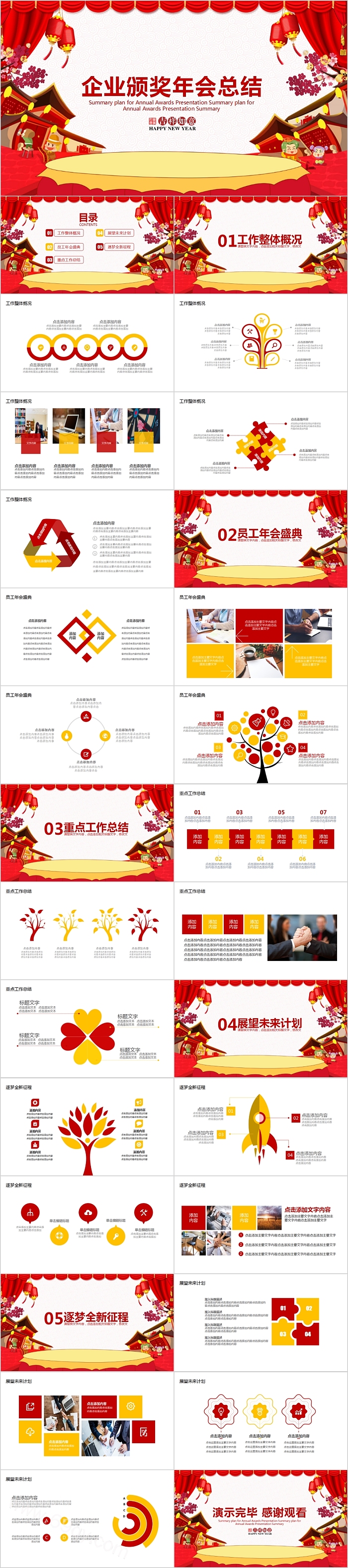 简约清新大气企业公司年会颁奖年会总结PPT模版
