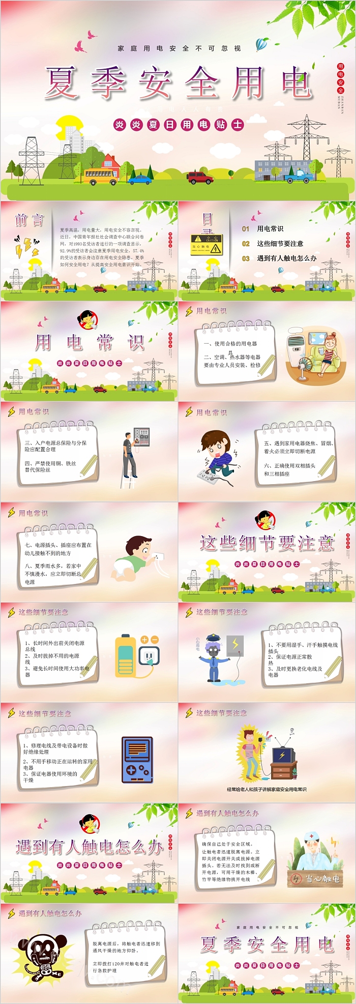 简约清新夏季安全用电小贴士PPT
