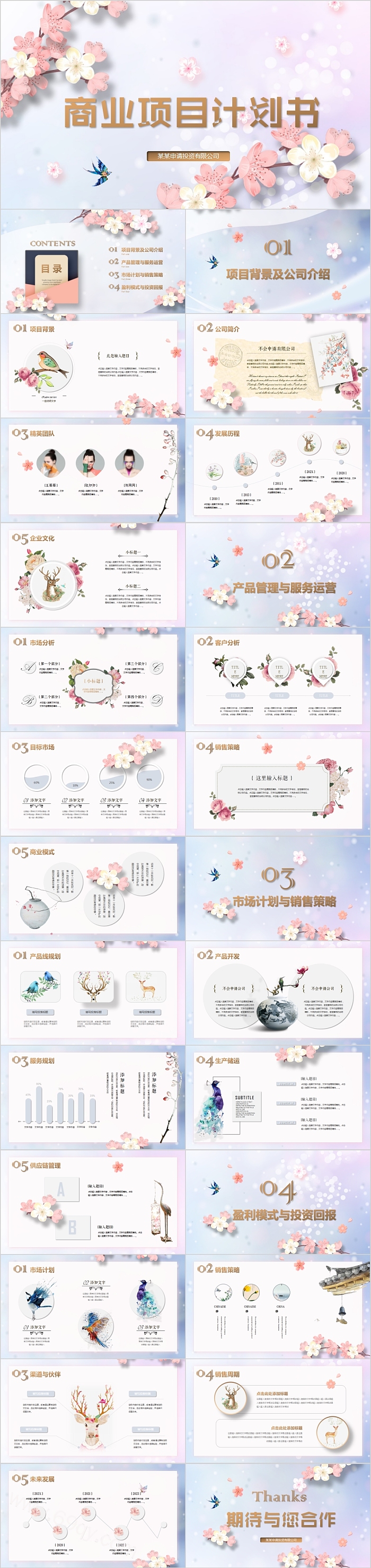 清新花卉商业项目计划书PPT模板