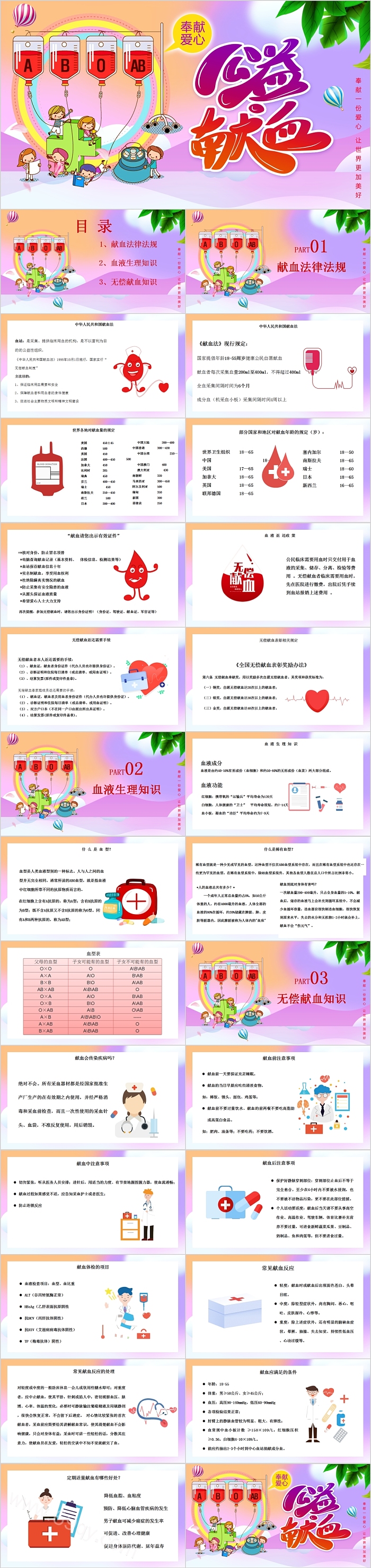 简约清新6.14世界无偿献血日公益献血PPT模板