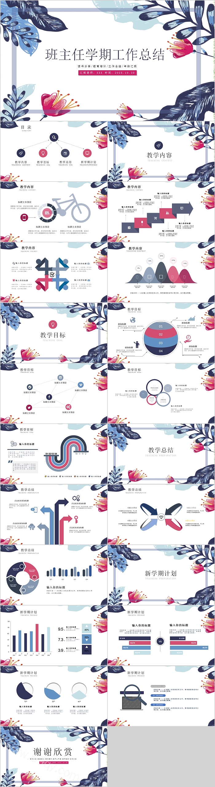 班主任学期工作总结PPT模板
