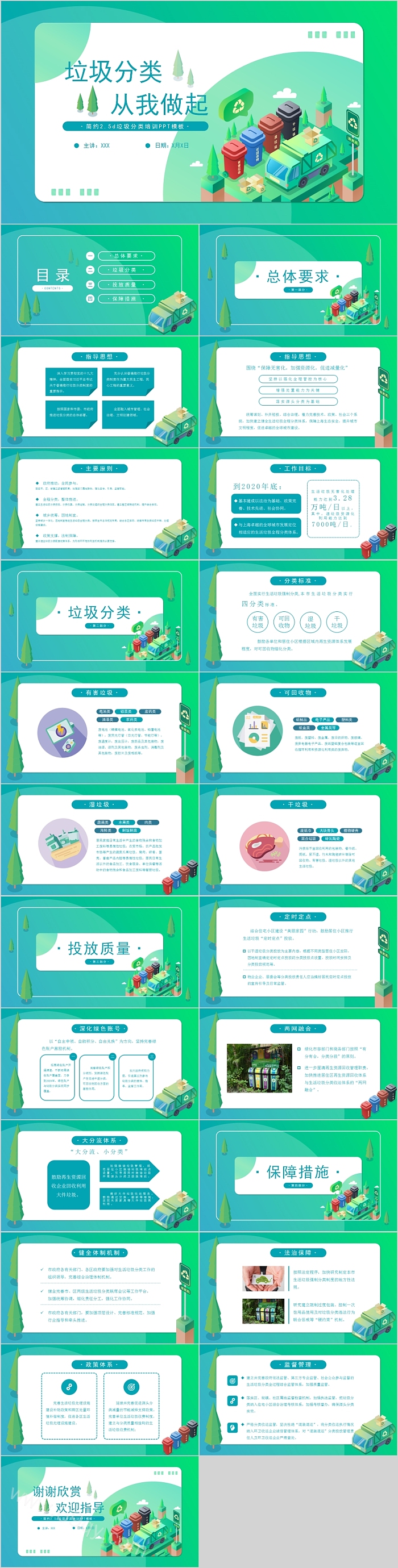 垃圾分类简约2.5d垃圾分类培训PPT模板
