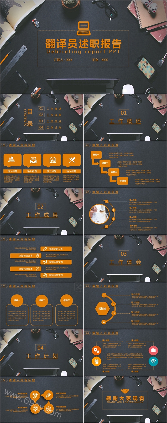 简约商务翻译员述职报告PPT模板