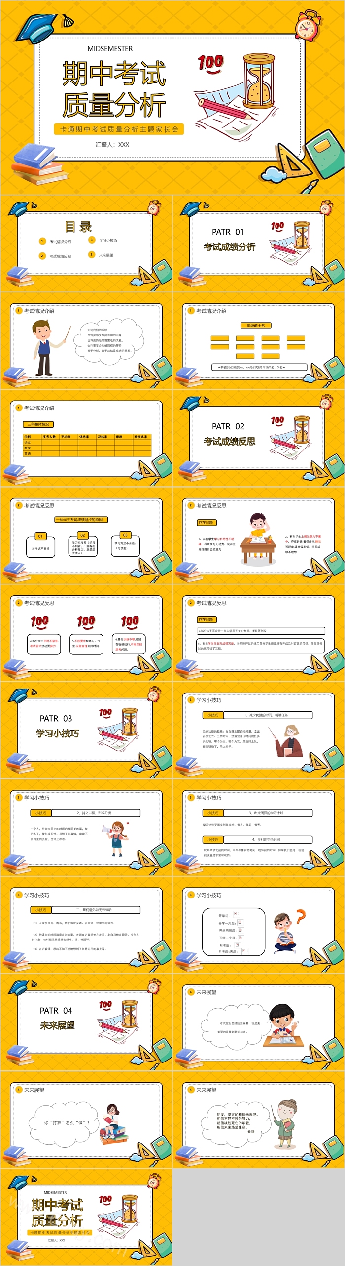 精品卡通期中考试质量分析主题家长会PPT