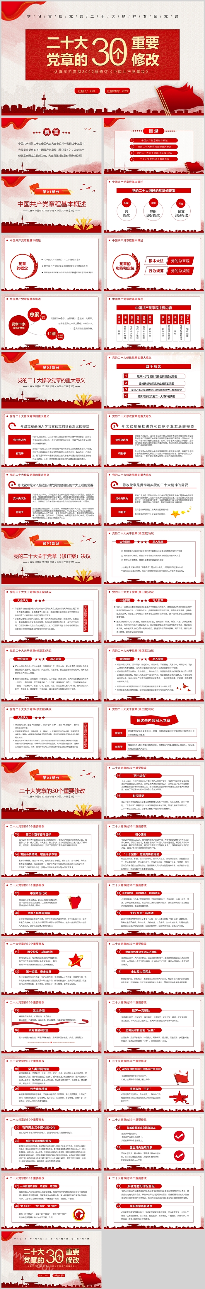 精美二十大党章的30个重要修改党课PPT课件
