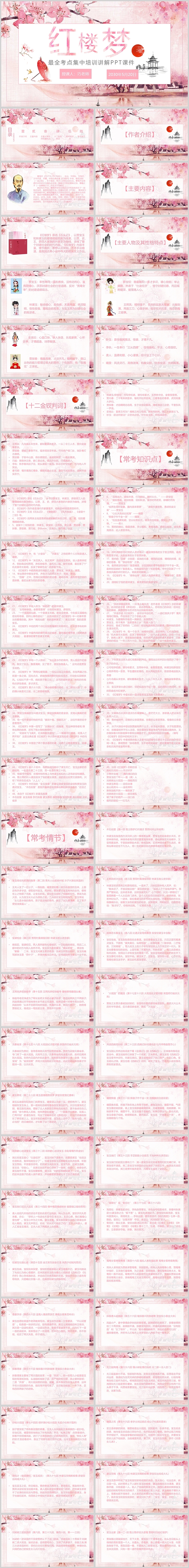 粉色经典红楼梦最全考点集中培训讲解PPT课件