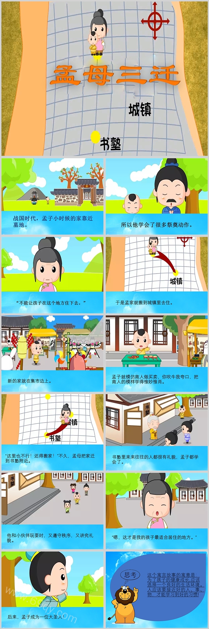 小学二年级孟母三迁成语故事PPT课件