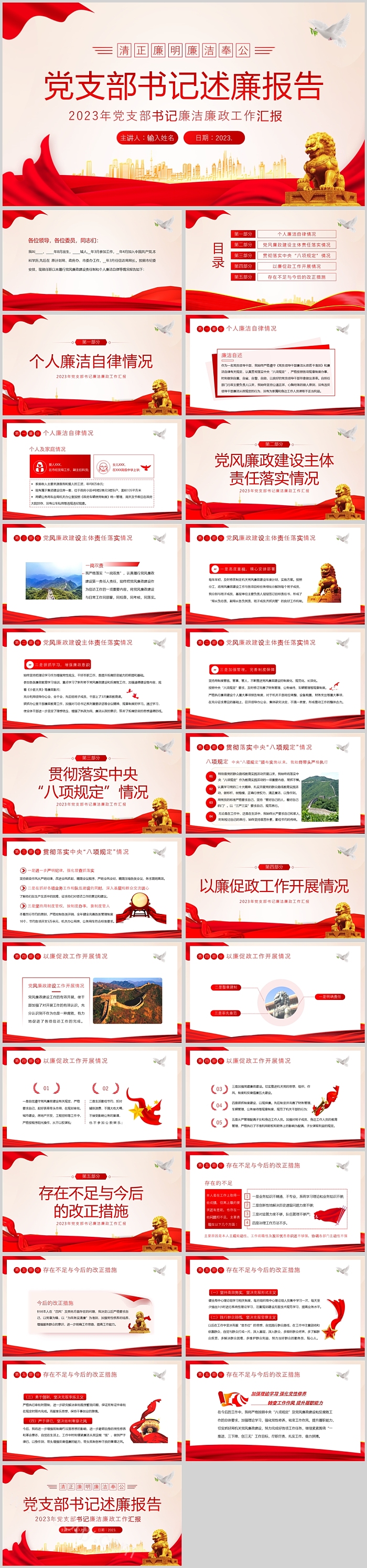 2023年党支部书记廉洁廉政工作汇报党课PPT课件