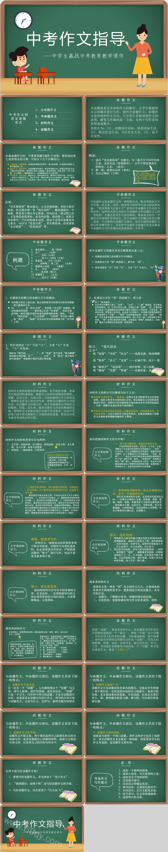 黑板风中考作文指导中学生赢战中考教育教学课件